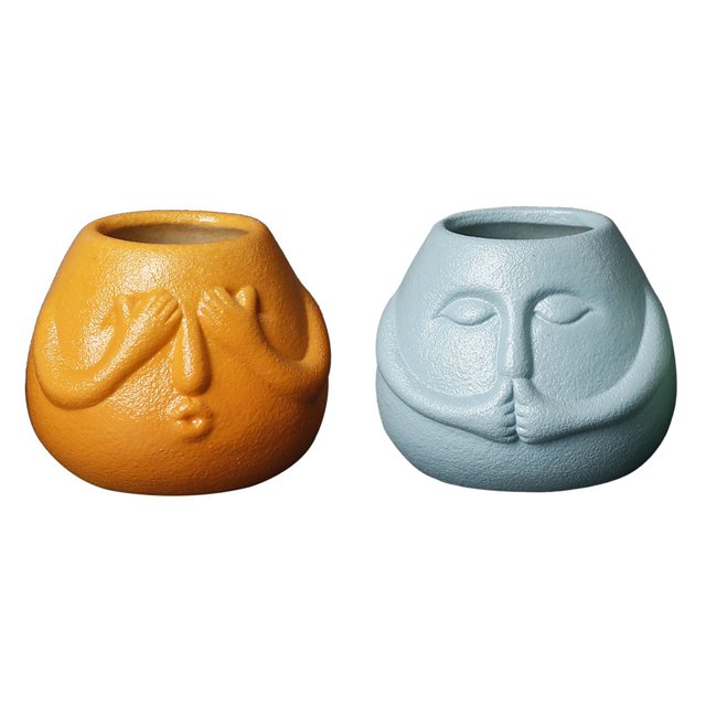 Macetas suculentas bonitas, macetas divertidas de cerámica moderna, decoración de estantería con soporte for TV, 2 uds.