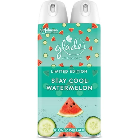 Glade Aerosol Spray, Glade Air Freshener Spray, Stay Cool Watermelon Scent, Infused with Essential Oils, Spring Limited Edition Fragrance, Positive Vibes Collection, 8.3 Oz, Pack of 2