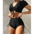 thumbnail image 2 of WTOBBY Women's Short Sleeve Two-Piece Swimsuit Set Sexy High Waisted Bathing Suit with Adjustable Straps for Summer Beach Pool Party,Black L, 2 of 5