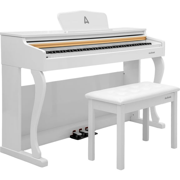 Piano Teclado Blanco Audiotek 88 Teclas Contrapeso Incluye Banco y Pedales