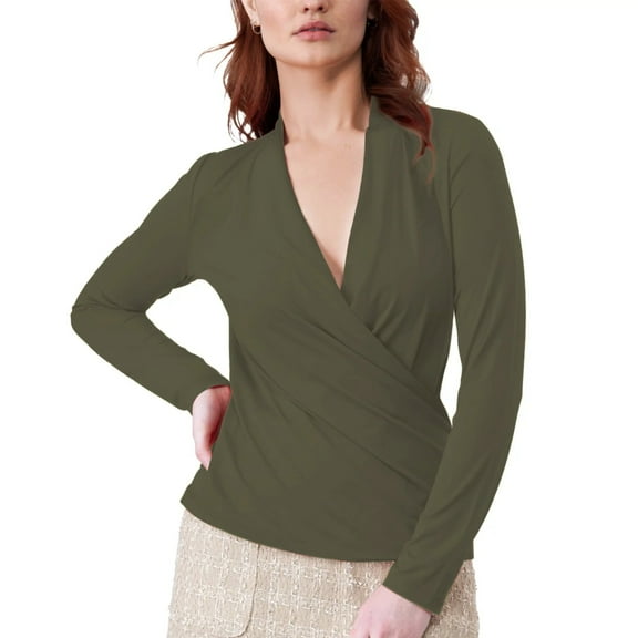 Rachel Roy Women's Drape Neck Long Sleeve Wrap Top (Green, S)