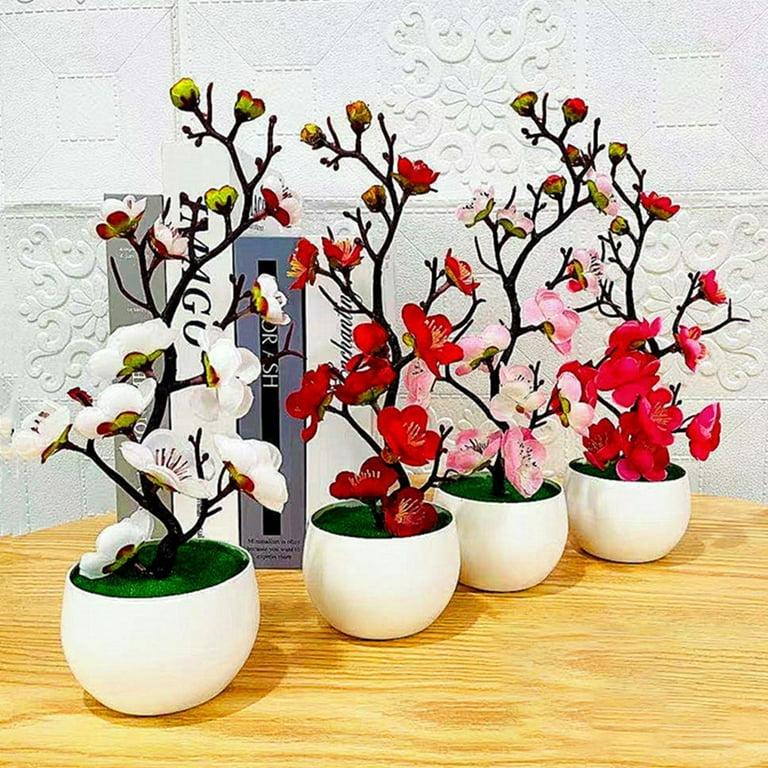 QHLOM Fake Flower 6pcs Artificial Flowers, Long Stem Fake Silk Plum  Blossom, Simulation Flowers Bouquet for Home Office Decoration (Color :  Orange 6 Sticks)