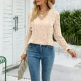 thumbnail image 5 of XFLWAM Womens Lace Dressy Tops Long Sleeve V Neck Shirts Crochet LAce Sexy Casual Fall Blouses Beige XXL, 5 of 8