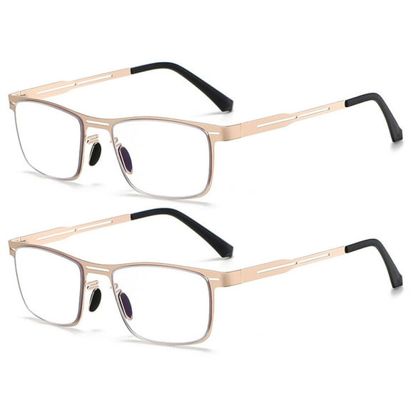 2 Pairs of Men's Anti-blue Light Rectangle Gold Reading Glasses 2.00 Presbyopic Glasses Metal Trendy Business Readers  2.00