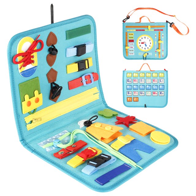 Muyoka Tablero ocupado para el aprendizaje de habilidades básicas para la vida Tablero sensorial de aprendizaje de fieltro Juguetes educativos de viaje para niños en edad preescolar Tabla de desarroll Muyoka Hogar