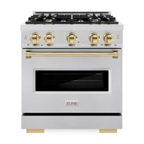 ZLINE Autograph Edition 30 in. 4.2 cu. ft. Classic Dual Fuel Range with 4 Burner Gas Cooktop and Electric Convection Oven in Stainless Steel with Polished Gold Accents (CDRZ-30-G)