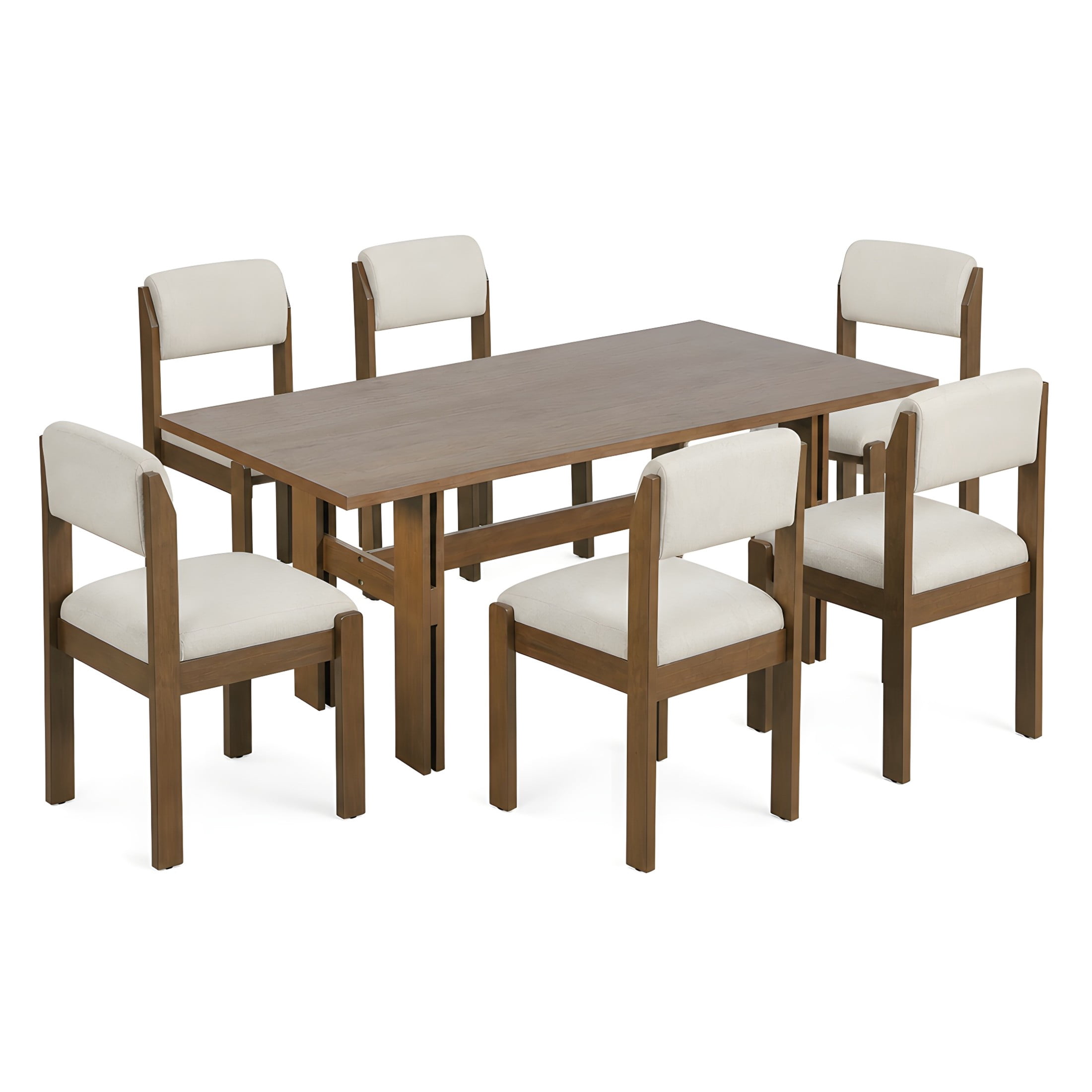 Christopher Knight Home 7-Piece Dining Set, 71" Rectangular Table with Upholstered Chairs, Walnut+Beige