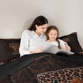 thumbnail image 4 of Erosebridal Brown Leopard Print Queen Comforter Set for Girls Women, Monogrammed T Bedding Comforter Set, Black Reversible 3 Pieces, 1 Comforter and 2 Pillowcases, 4 of 6