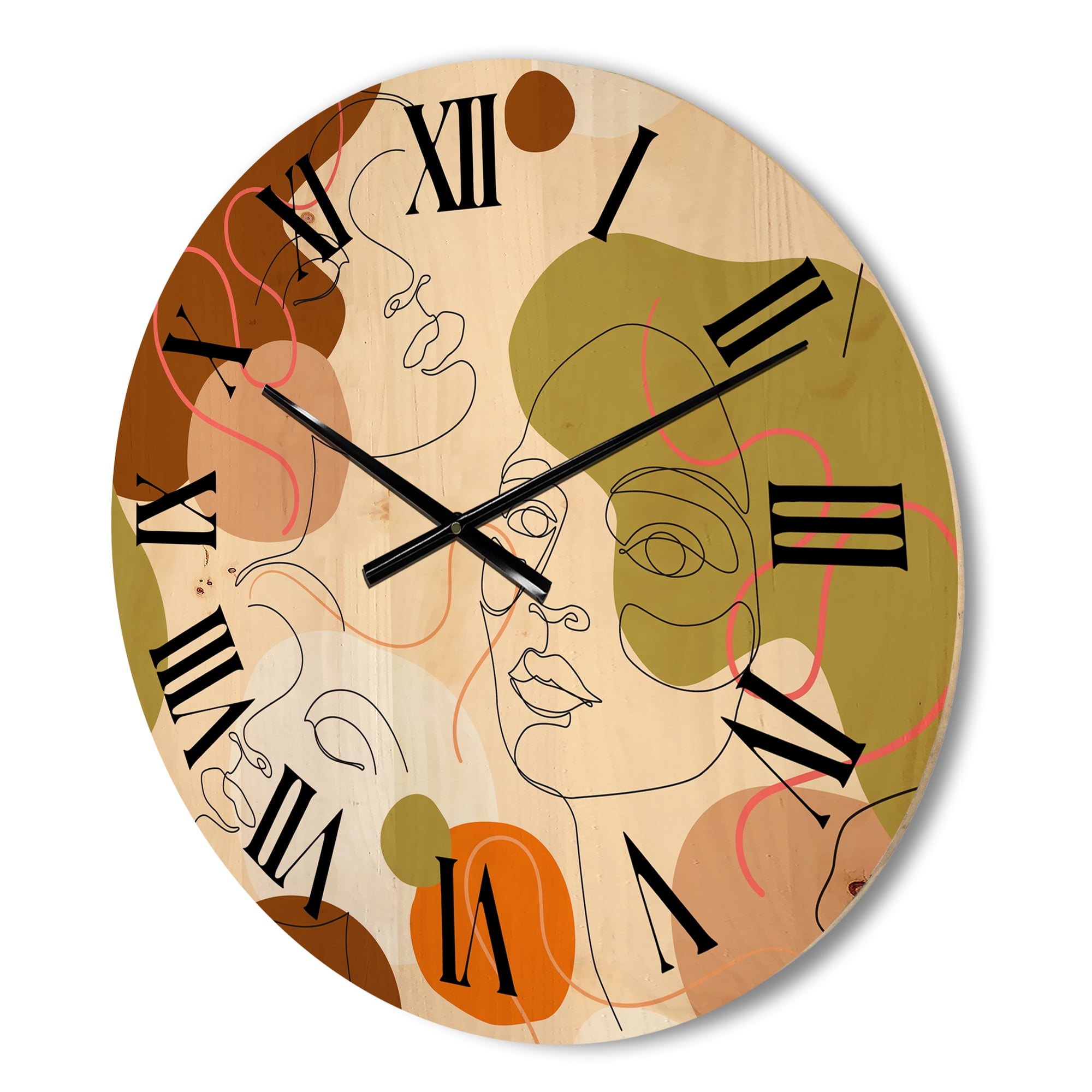 Designart 'One Line Portrait of Afro American Women VII' Modern Wood Wall Clock