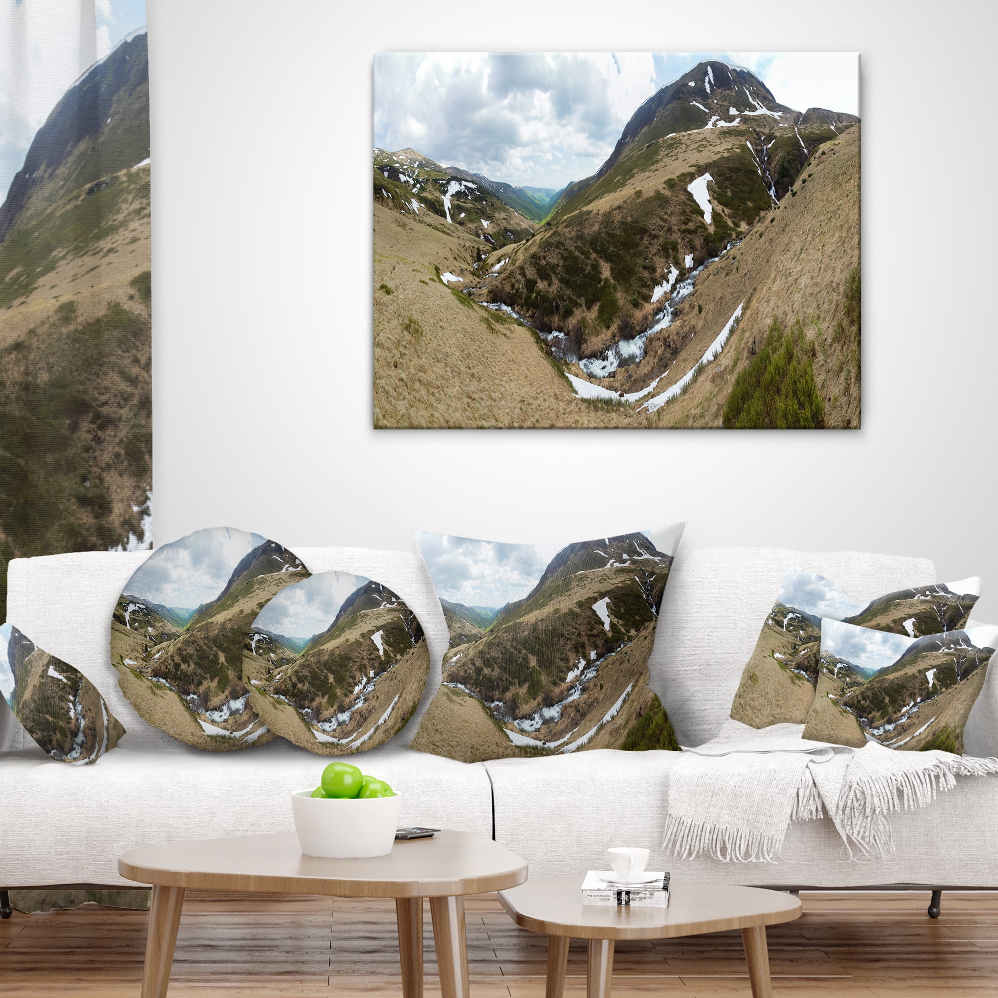Designart Wild Sprint Mountain Panorama - Landscape Printed Throw Pillow - 12x20