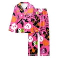 thumbnail image 3 of Womens Halloween Pajamas Theme Full Printed 2 Pc Long Sleeve Pocket Button Down Lapel Shirts Loose Casual Pants Soft Fall Winter Silk Nightwear Cute Comfy Loungewear Sets Woman Hot Pink L, 3 of 7