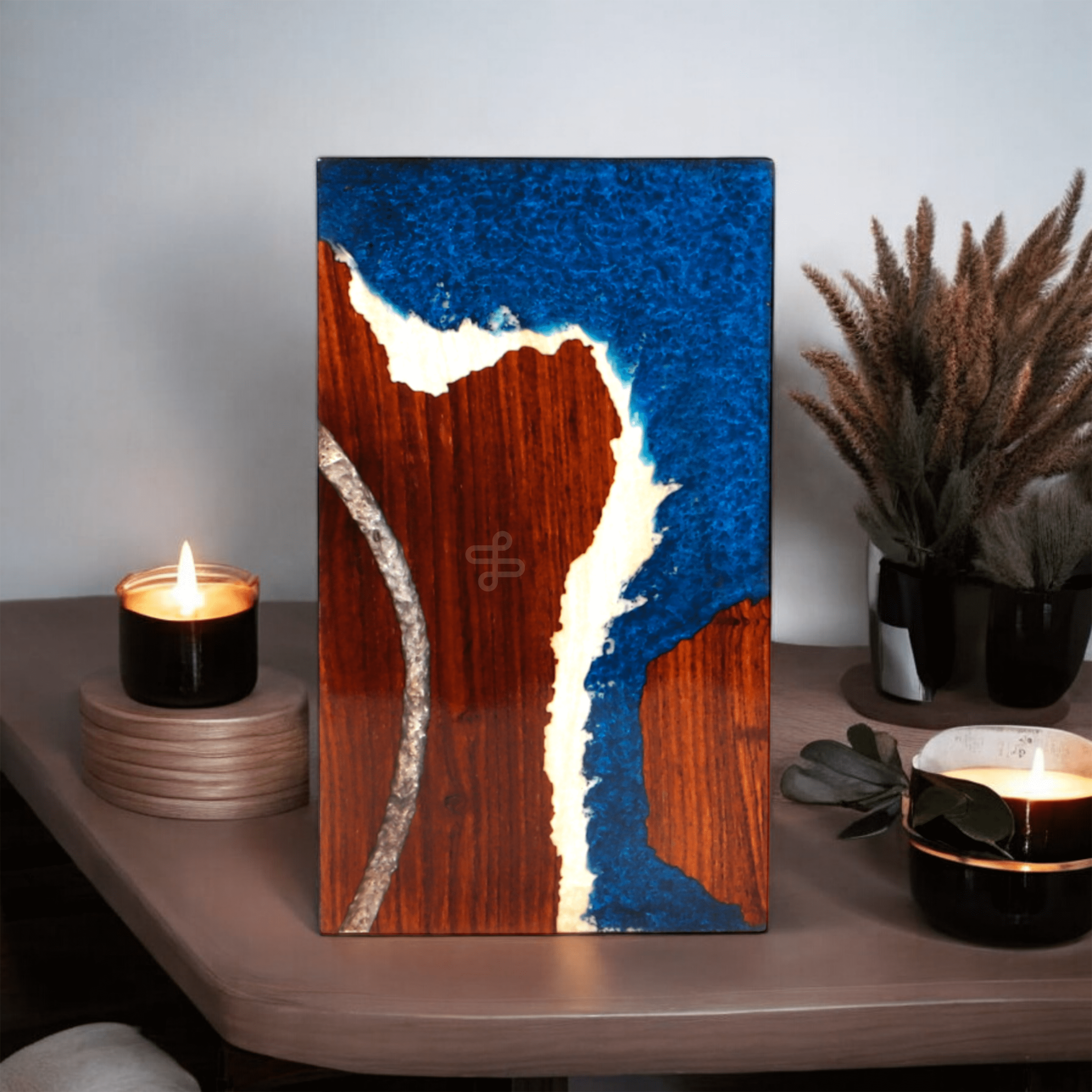 Wooden Cremation Urn for Human and Pet Ashes, Memorial Urn, Burial Urn, Keepsake Urn, Adult Urn with Epoxy Design (Keepsake)