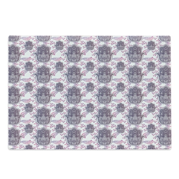 Hamsa Cutting Board, Doodle Ombre Leaves and Circles with Motif of Importance from East, Decorative Tempered Glass Cutting and Serving Board, Large Size, Hot Pink and Lavender, by Ambesonne