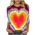 thumbnail image 1 of Lovzfmll Valentine's T-Shirt de Fête Cœur pour Femmes, Col Rond Manches Trois-Quarts Coupe Décontractée Rose, 5TG, 1 of 5