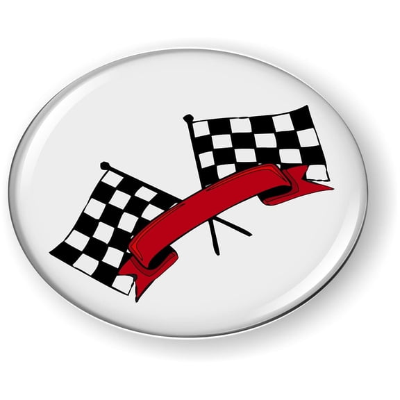 BestLicensePlateFrames Racing Flags 3D Domed Car Emblem Badge Sticker, Flexible Round Design