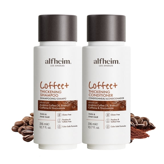 Alfheim Coffee  Thickening Shampoo & Conditioner Set, 10.7 fl oz, Caffeine & Biotin Hair Care, Strengthening & Volumizing Formula for Fine or Thinning Hair, Formulated Without Animal-Derived Ingredie