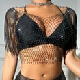 thumbnail image 4 of Rhinestone Mesh Body Chains for Women Sexy See Through Fishnet Hollow Tassels Crop Top Swimwear Bikini Party Clubwear, 4 of 9
