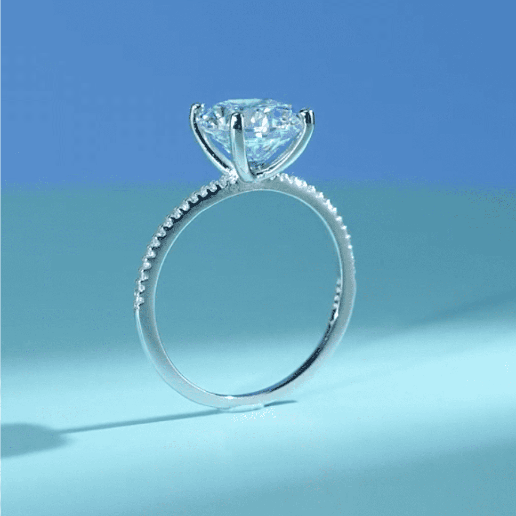 Stunning 14K Gold Plated Sterling Silver 3Ct Round Cut Solitaire Cubic Zirconia Diamond Pave Ring for Women Bridal Promise Engagement Wedding Anniversary
