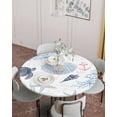 thumbnail image 4 of Watercolor Marine Shell Turtle Coral Fitted Round Tablecloths Elastic Edged Table Covers 36"-44",Ocean Starfish Nautical Anchor Waterproof Dining Room Kitchen Table Cloth for Holiday Party Tables, 4 of 8