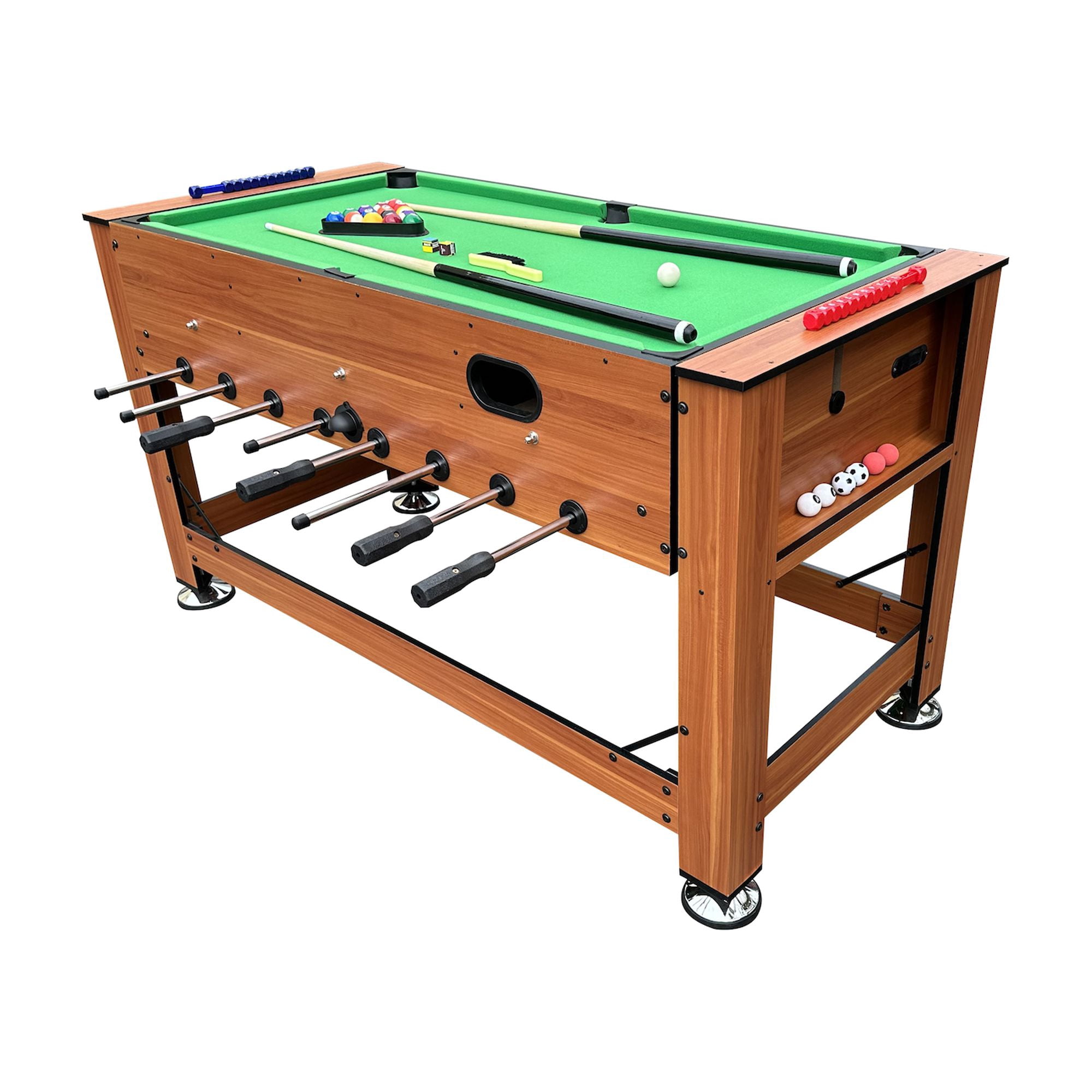 KICK Dyad 55″ 2-in-1 Multi Game Table (Brown) - Combo Game Table Set - Billiards/Pool and Foosball for Home, Game Room, Friends and Family!