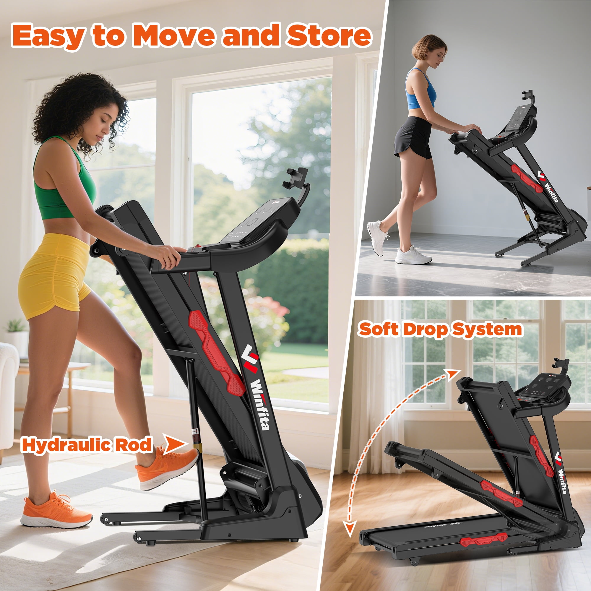 Winfita Treadmills for Home, Treadmill with 0-12% Auto Incline, 3.5HP Folding Treadmills for Running Walking with 300LBS Weight Capacity, Incline Treadmill Equipped with Bluetooth & Pulse Monitor