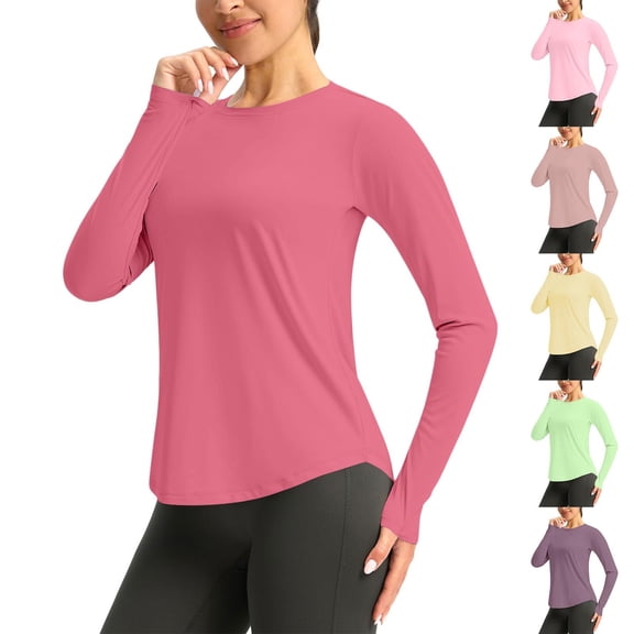 Lcziwo Womens Sun Protection Shirts Long Sleeve Crew Neck UPF 50 Bathing Suits Workout Hiking Athletic Rash Guard with Thumb Hole Khaki,M