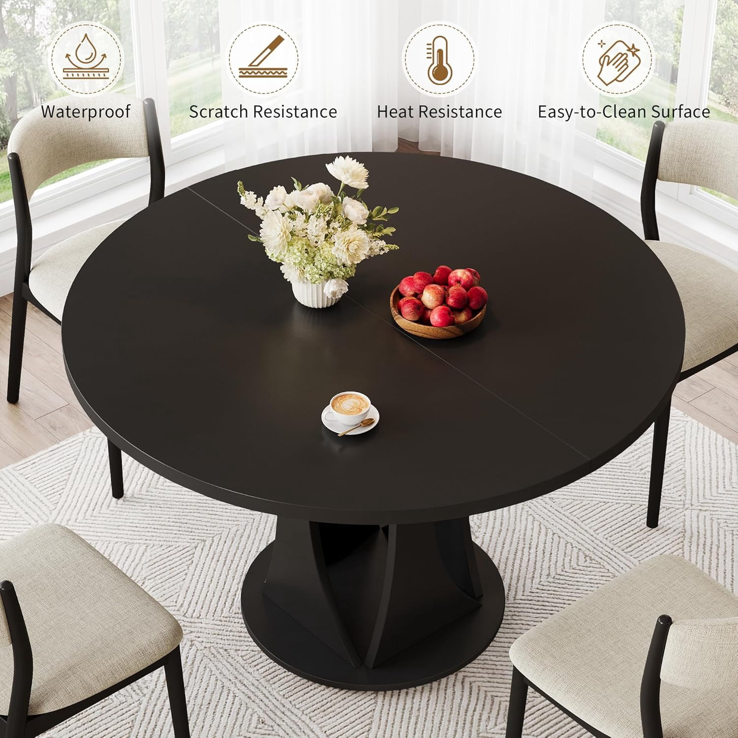 Virans 47.2" Round Dining Room Table for 4-6,Dinner table with MDF for Kitchens,Living Rooms,Black