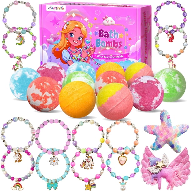 Bombas de baño Santrela Unicorn con joyas y juguetes para niñas de 3 a 8 años