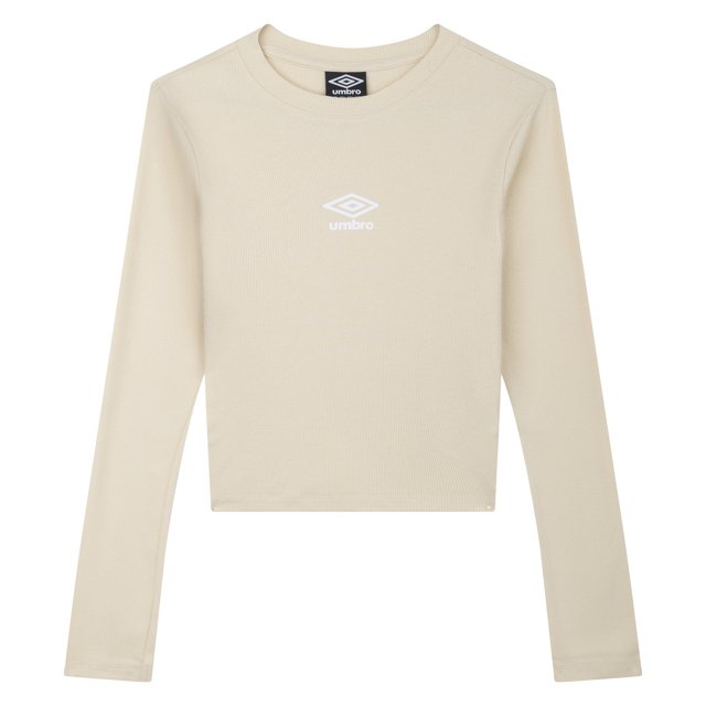 Umbro - Top Crop de Manga Larga para Mujer (Biscotti, Blanco)