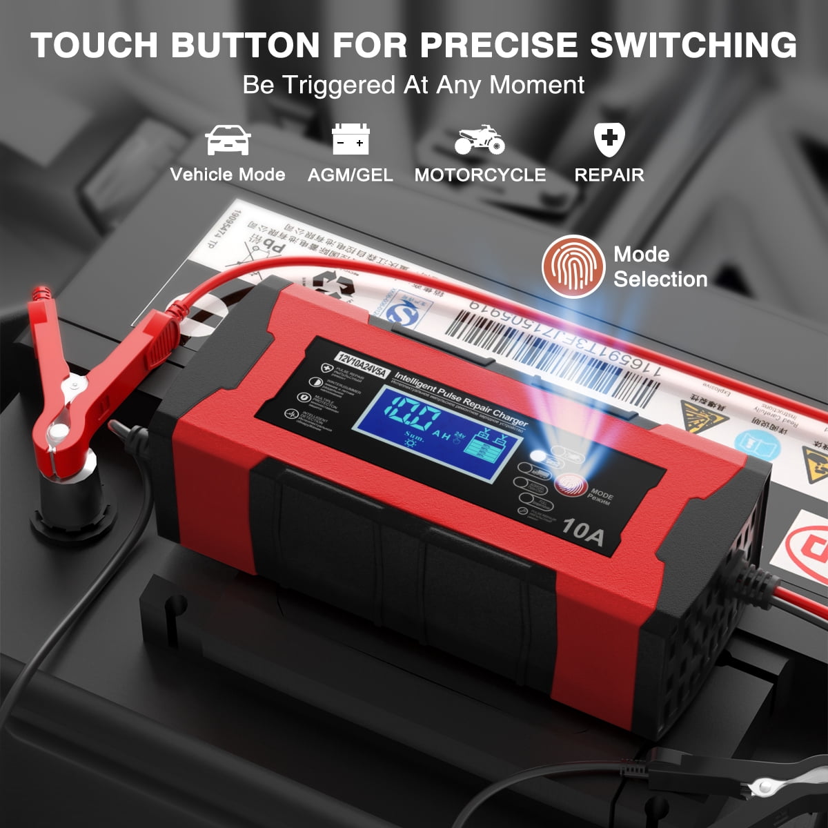 Chargeur De Batterie 10A 12V/24V LVYUAN - Mainteneur, Désulfateur - Pour Batteries Plomb-acide, AGM, Moto