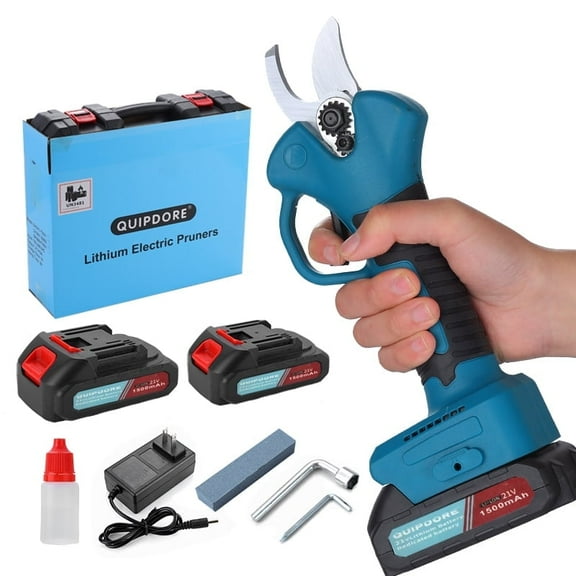 QUIPDORE 21V Cordless Electric Pruning Shears with 2 x 1500mAh Lithium Batteries and Fast Charger