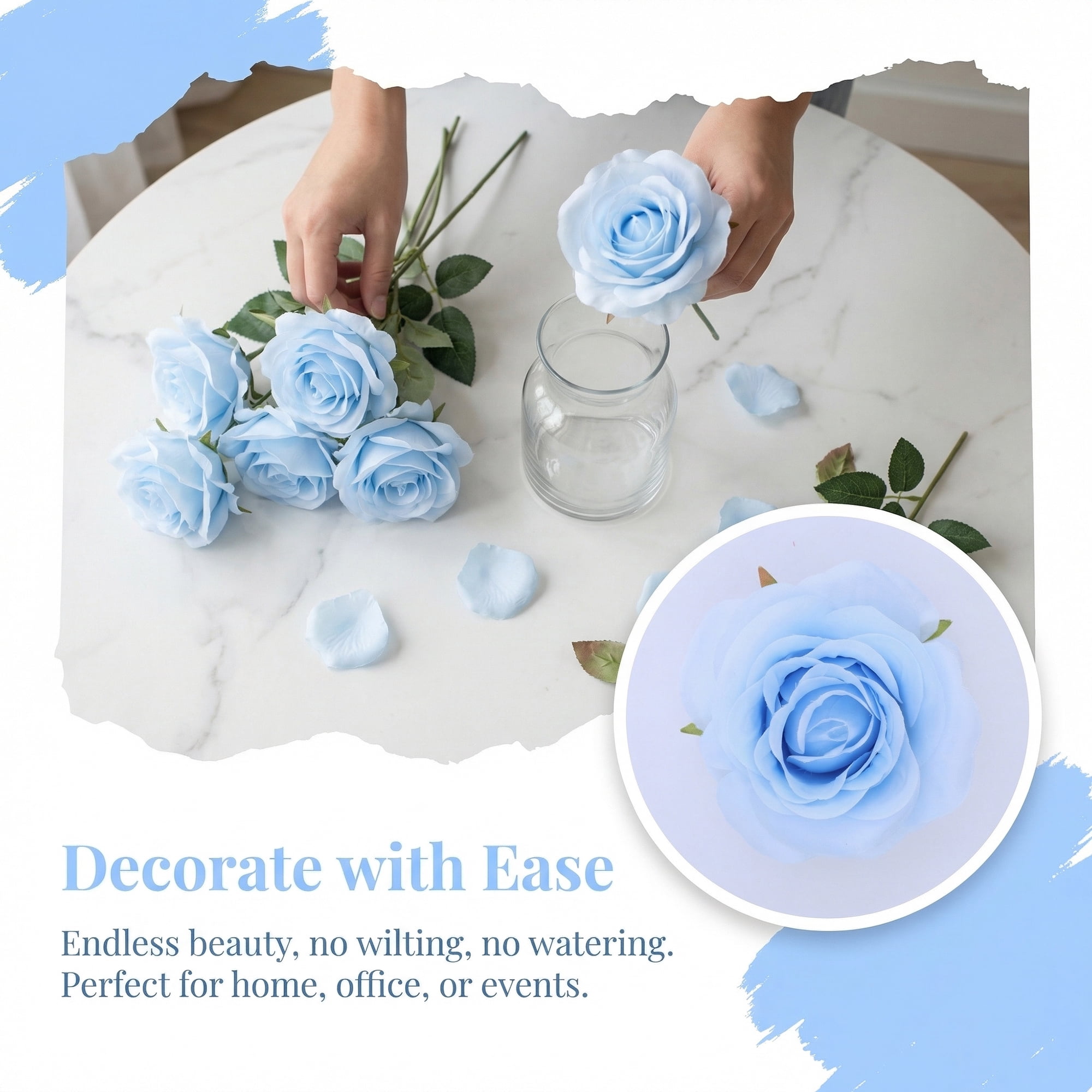 Unique Bargains Mini Artificial Silk Roses Detachable Head Bouquet for Craft Blue 5.9 in