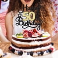 thumbnail image 5 of 1Pc Happy 50th Birthday Cake Topper, 1Pc Black Gold Glitter, 5.9x8.7in, Paper, for Anniversary, Birthday Party Supplies, 5 of 7