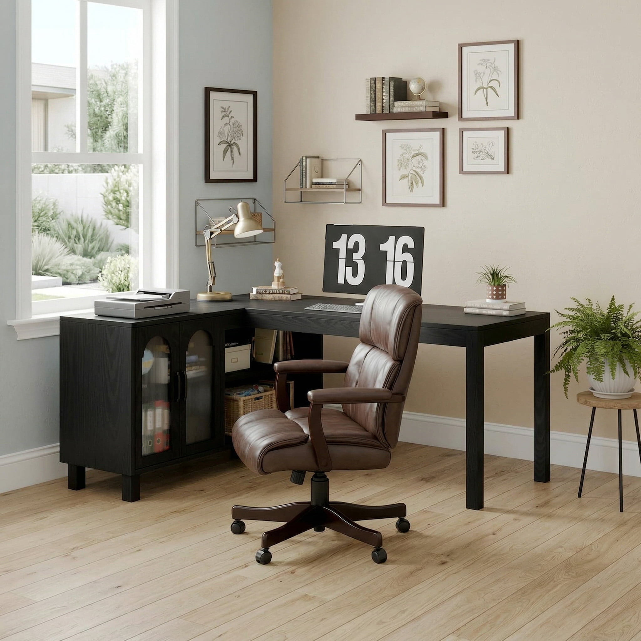 Fnova 59" L Shaped Computer Gaming Desk, Office Desk Writing Table Workstation, Executive Desk with 4 Storage Shelves, for Home Office, Black