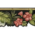 thumbnail image 5 of Trimz Tropical Red Hibiscus Flower Floral Leaf Wallpaper Border - Scalloped Design, Black Background, Rustic Bamboo Accent, 15' L x 6.3" W, 5 of 5