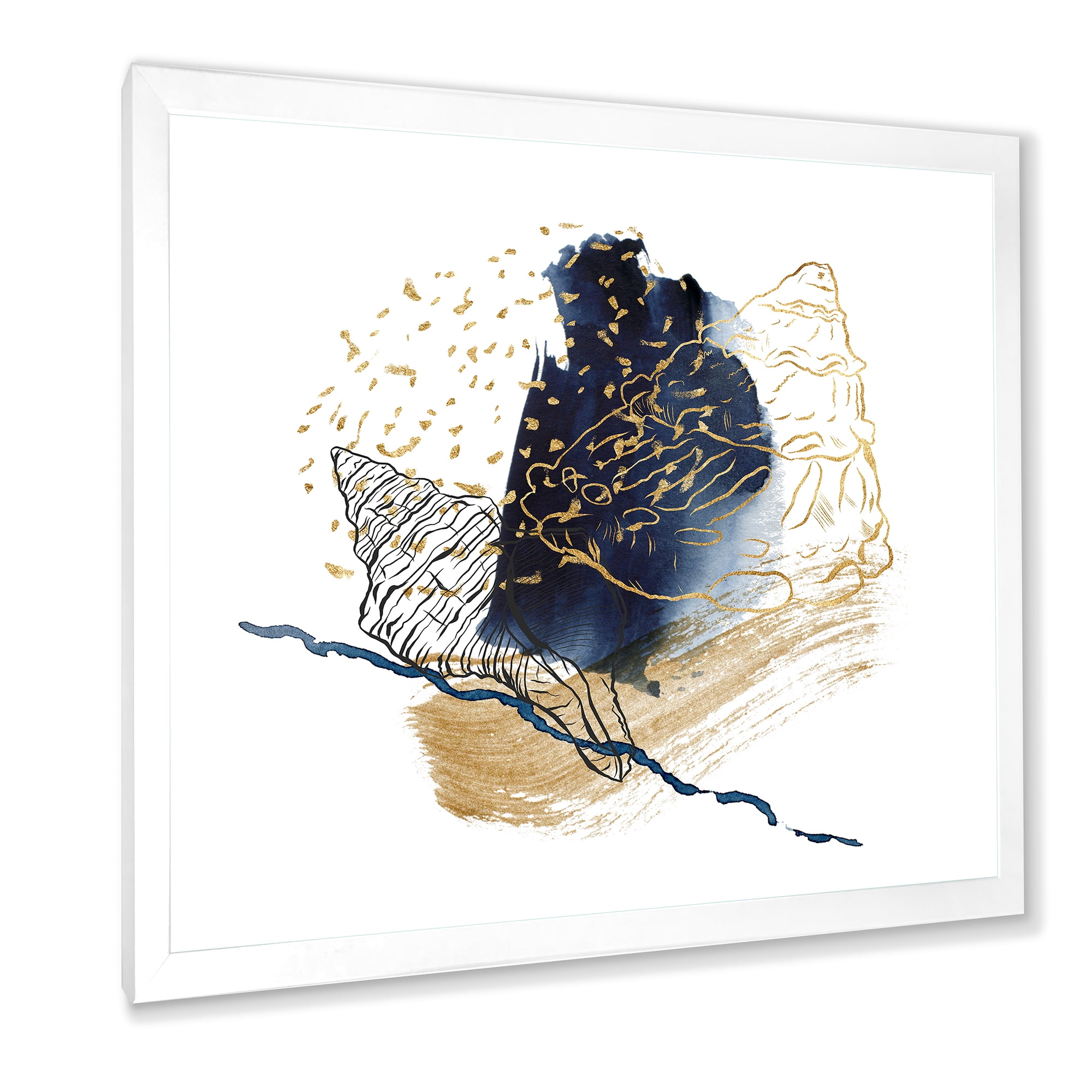 Designart 'Underwater Marine Life With Gold Shell Line Art' Farmhouse Framed Art Print