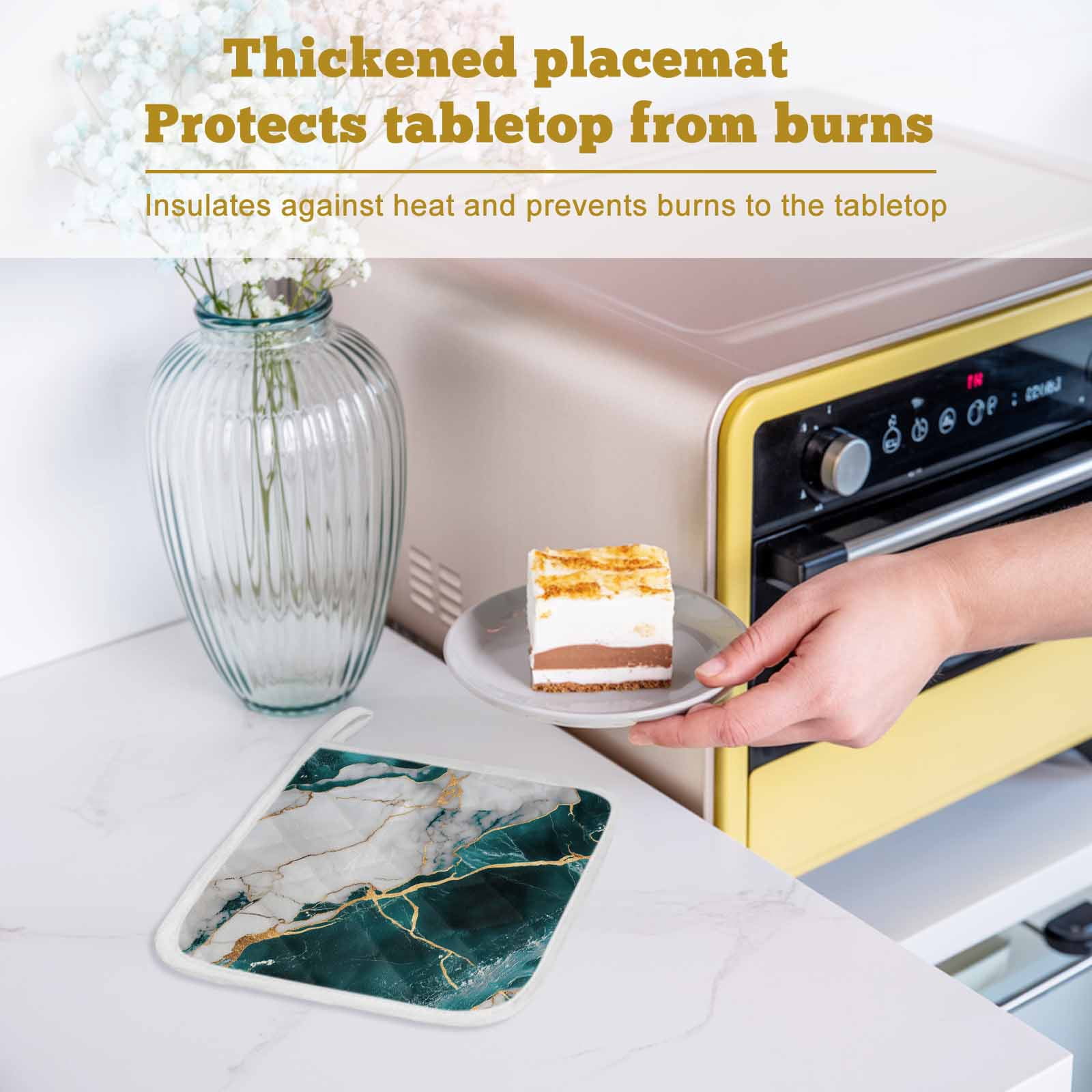 Marble Turquoise Pot Holders for Kitchen Heatproof Potholder, 3 Pack Abstract Gold White Brick Stone Motif Hot Pads Multipurpose Oven Pads Cloth Potholders Trivet for Cooking Baking