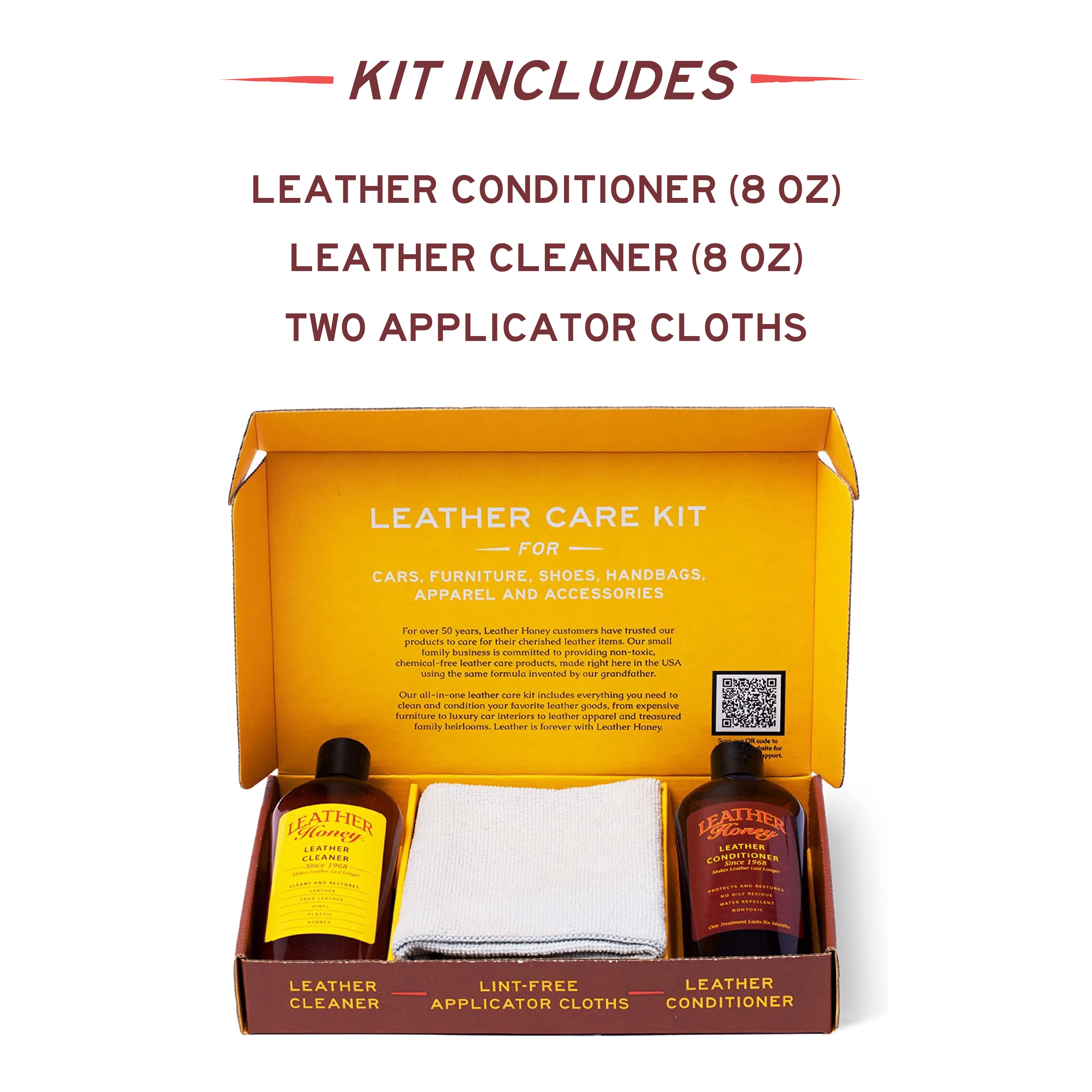 Leather Honey Non-Toxic Leather Care Kit, Contains 8oz Cleaner, 8oz Conditioner and Two Applicator Cloths