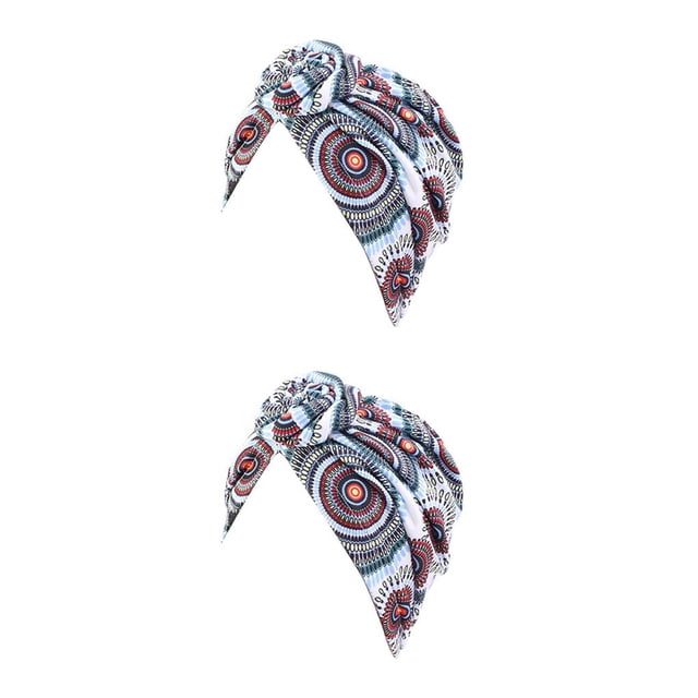 Guardurnaity Estilos bohemios Turbantes para mujer Diseño elástico Headwrap Pre-Tied Cap Skullcap plisado Sombreros de moda Swirly Headcover Circle lake Círculo lago azul 2piezas Guardurnaity CBP206598