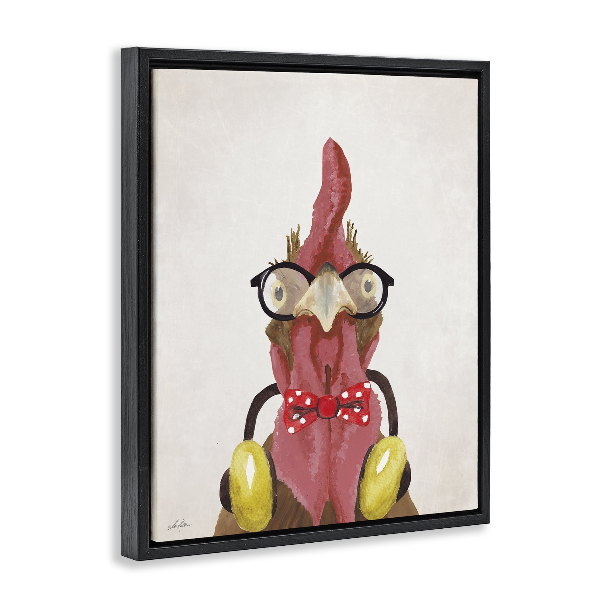 Stupell Industries Hipster Bird & Headphones Animals & Insects Painting Black Floater Framed Canvas Art Print Wall Art, 17 x 21