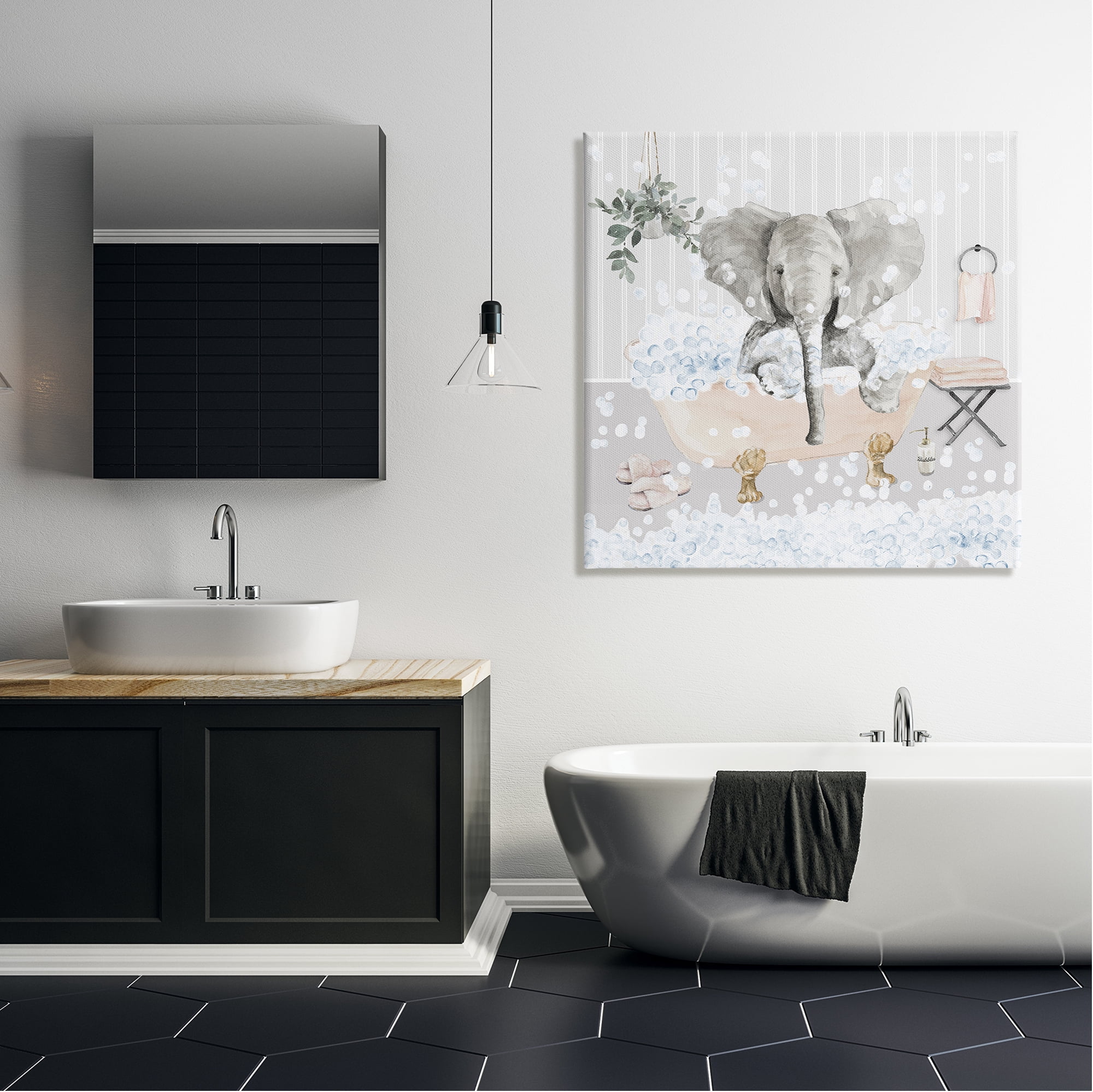 Stupell Fun Elephant Bubble Bath Tub Animals & Insects Painting Gallery Wrapped Canvas Print Wall Art