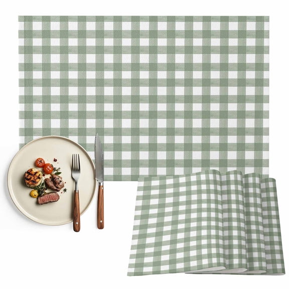 Rustic Checkered Plaid Placemats Set of 4, Sage Green Table Mats Washable Heat-Resistant Non-Slip Place Mats for Kitchen Dinner Table Indoor Outdoor Decor,13x19 Inch