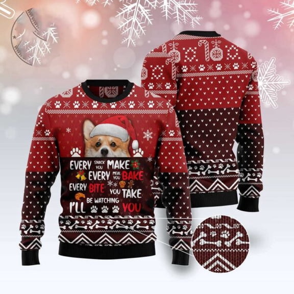 Pembroke Welsh Corgi Will Be Watching You 3D Christmas Sweater, Dog 3D Christmas Sweater, 3D Dog Sweaters