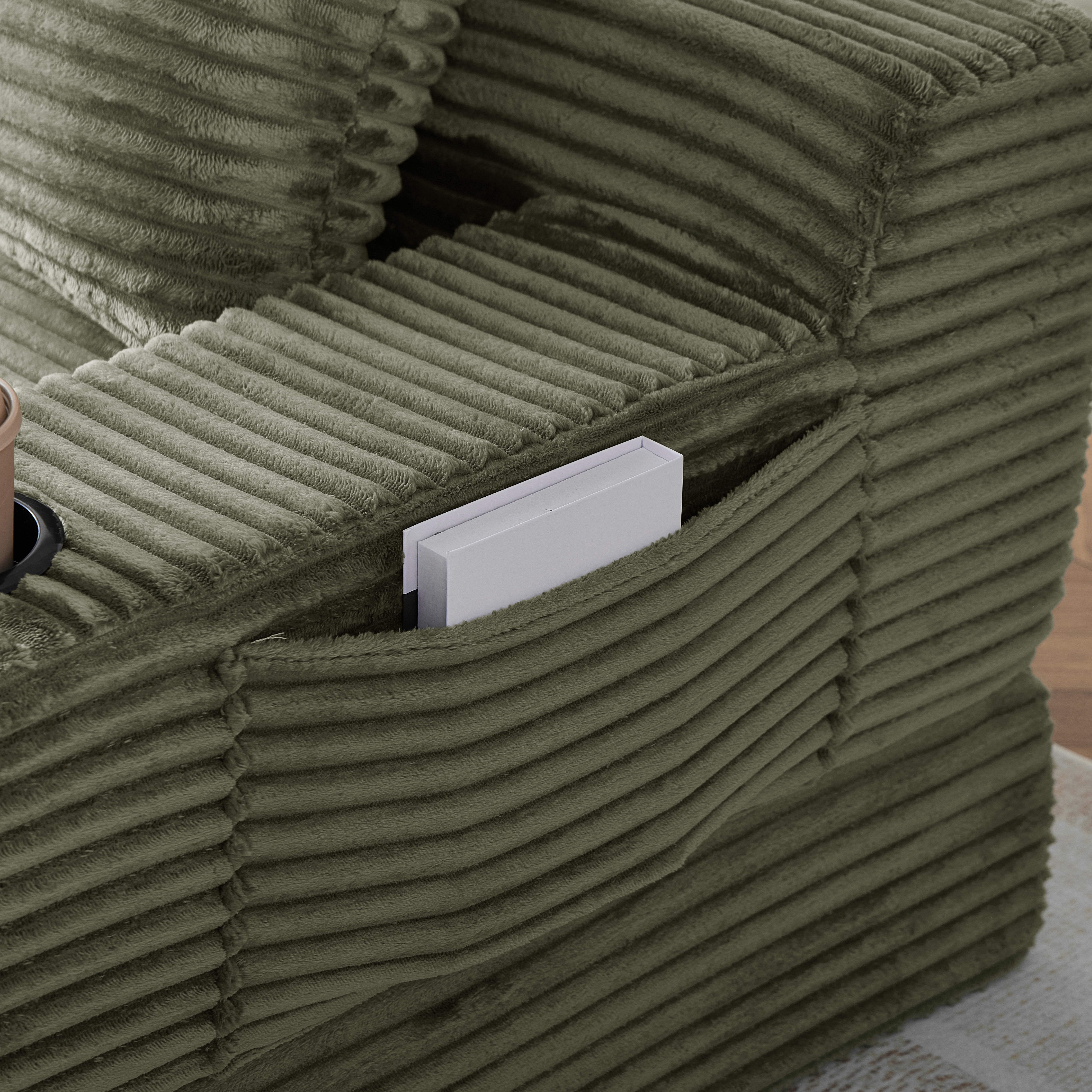 Leumius Futon Sofa Bed,Convertible Corduroy Boneless Couch with Cup Holders & Pocket,2-in-1 Foldable Sleeper Sofa for Living Room, Small Spaces, Bedroom, No Assembly,Green