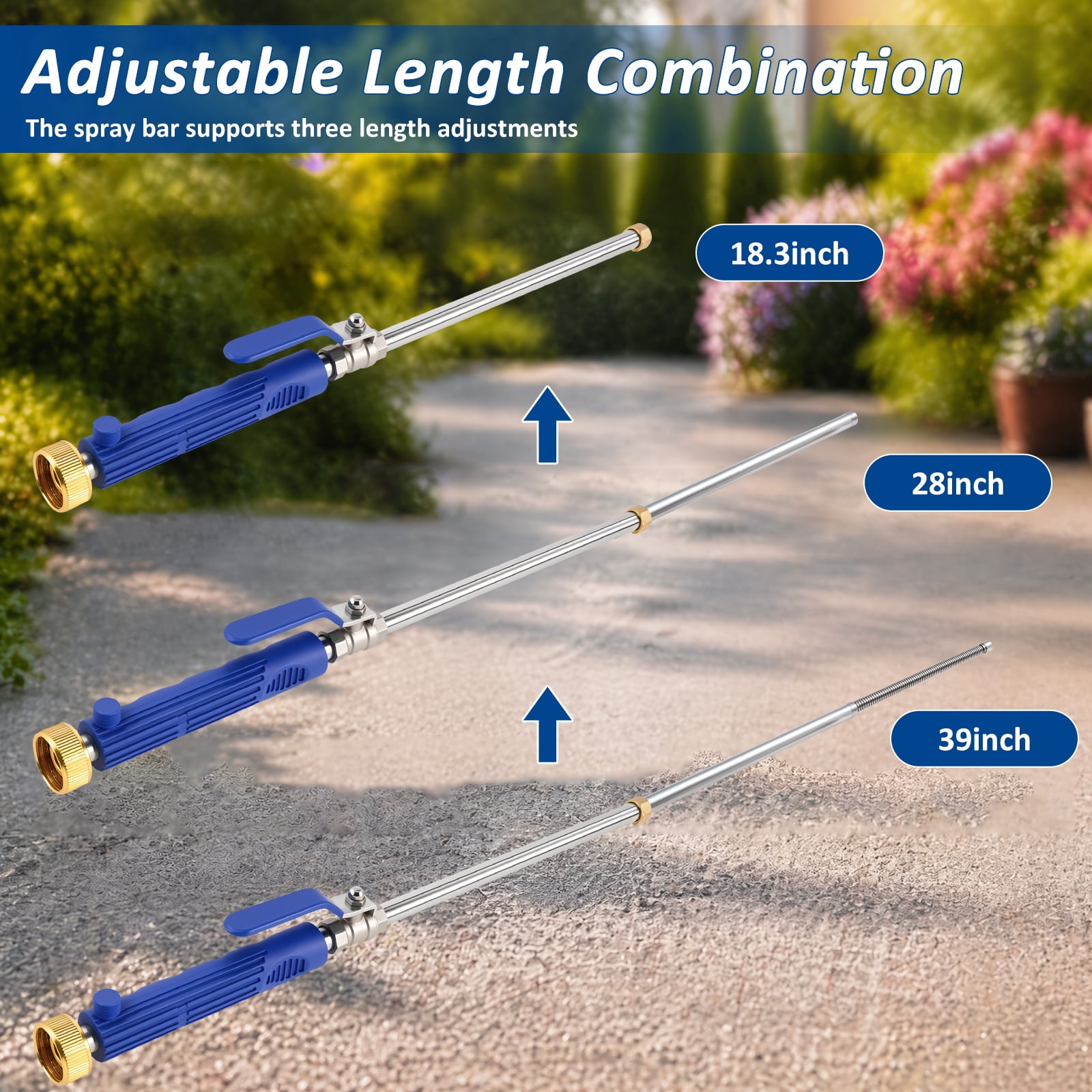 Jet Nozzle High Pressure Hose Nozzle with Extension with Extension Pole 3 Different Nozzles Quick Connectors for Car Washing Gutter Cleaning Watering 18.3 Inch
