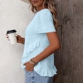 thumbnail image 6 of FRSASU Women's Eyelet T-Shirt Hollowed-Out Crew Neck Short Sleeve Cross Ruffle Hem Casual Summer Tunic Tops Sky Blue, 6 of 7
