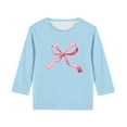 thumbnail image 3 of Girls' Bow Print Valentine's Day T-shirt 3/4 Sleeve Crew Neck Shirt Casual Loose Graphic Tee (3-14 Years), 3 of 5