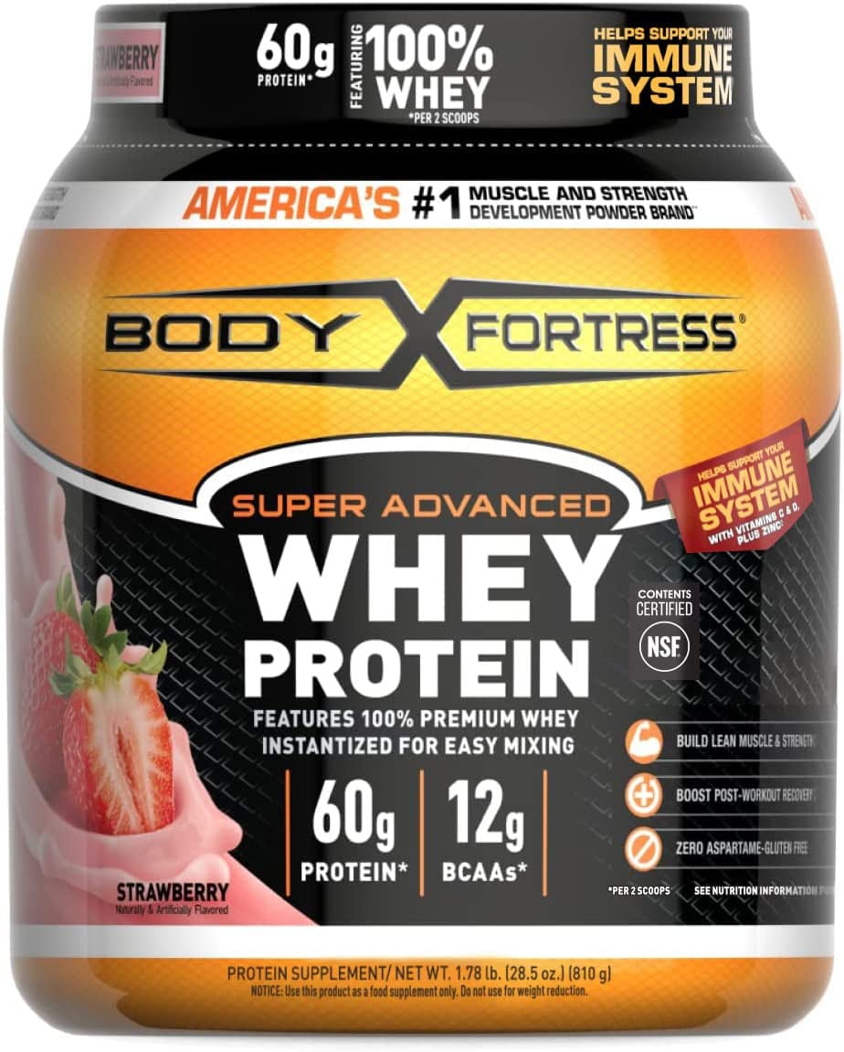 Body Fortress Super Advanced Whey Protein Powder, Strawberry, Immune