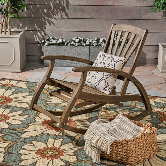 Wood Recliner Rocking Chair With Feature And Grey Color Seat In Pull-out Footrest