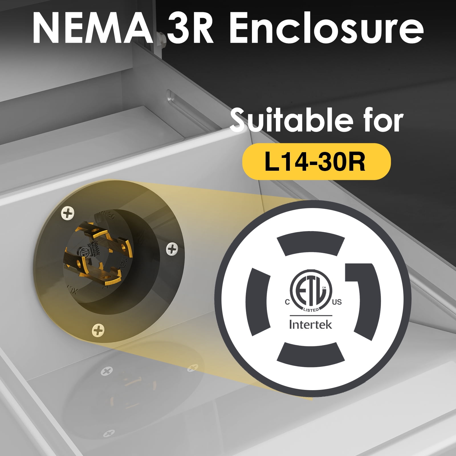 Pre-Drilled 3R Heavy Duty Generator Inlet Box, 30Amp NEMA L14-30P Power Inlet Box, for 4-Prong Generator Cord, 125/250V,3750/7500W, ETL Listed, Waterproof for Outdoor Use